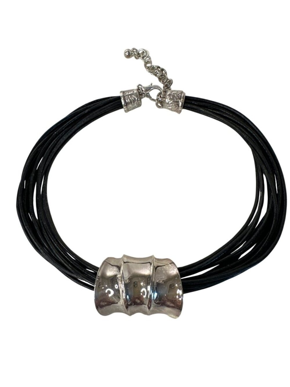 Chicos Necklace Chunky Black Multi-Strand Silver Tone Pendant Choker Career Goth